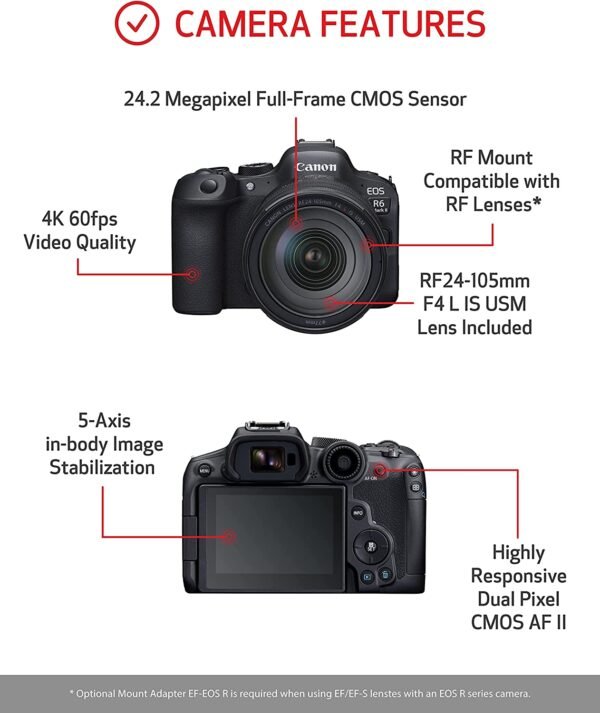 Canon EOS R6 Mark II (RF24-105mm f/4L IS USM) Full-Frame Mirrorless Camera - Image 3
