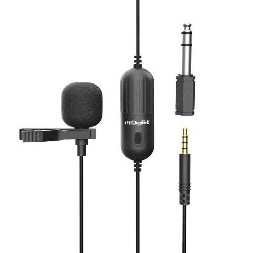 DigiTek (DM 01) Lavalier Condenser Microphone with Battery & 20ft Audio Cable for Smartphones | DSLR Cameras | PC with Omnidirectional Condenser