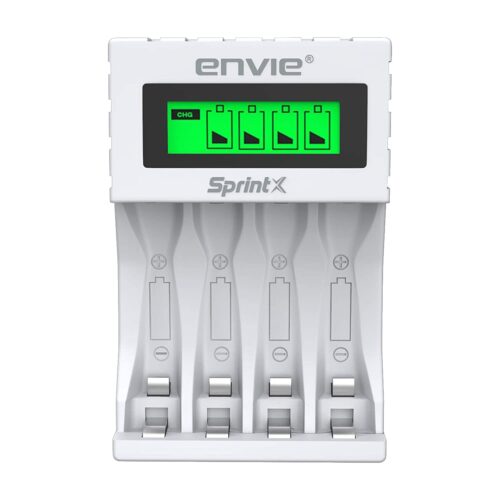 ENVIE® (ECR 11 MC) SprintX Ultra Fast Charger for Rechargeable Batteries AA & AAA Ni-mh, with LCD Display, Smart Charge Control System – (White)