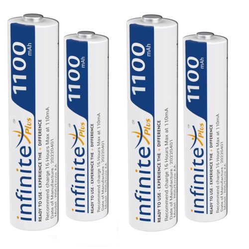 ENVIE  AAA Rechargeable Batteries, High-Capacity Ni-MH 1100 mAh, Low Self Discharge, Pre-Charged (Pack of 4) (AAA11004PL)