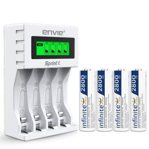 ENVIE® (ECR11MC + 2800 4PL) SprintX Ultra Fast Rechargeable Batteries Charger for AA & AAA Ni-MH with 4xAA2800mah Rechargeable Batteries, with Over Charge Protection