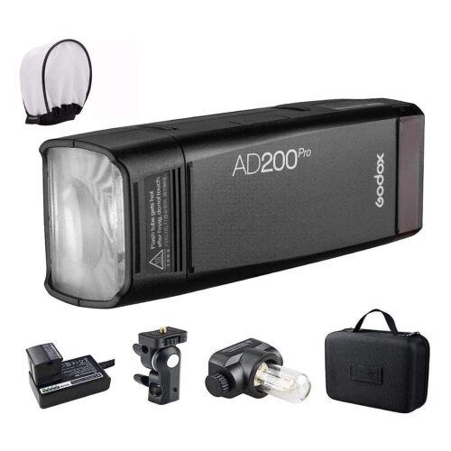 Godox AD200Pro AD200 Pro with PERGEAR Diffuser, 200Ws 2.4G Flash Strobe, 1/8000 HSS, 500 Full Power Flashes, 0.01-2.1s Recycling, 2900mAh Battery, Bare Bulb/Speedlite Fresnel Flash Head, Lightweight