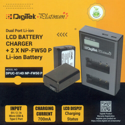 Digitek Platinum Dual Port Li-ion LCD Battery Charger with 2 Nos of NP-FW50 Platinum Li-ion Battery Combo Pack (DPUC-014 D NP-FW50P)