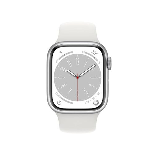 Apple Watch Series 8 [GPS + Cellular 41 mm] Smart Watch w/Silver Aluminium Case with White Sport Band. Fitness Tracker, Blood Oxygen & ECG Apps, Always- On Retina Display, Water Resistant