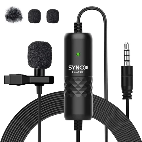 SYNCO-(Lav-S6E)-Lavalier Omnidirectional Condenser Label Mic, 6M Cord iPhone Android Smartphone PC Laptop Camera for Broadcast Interview