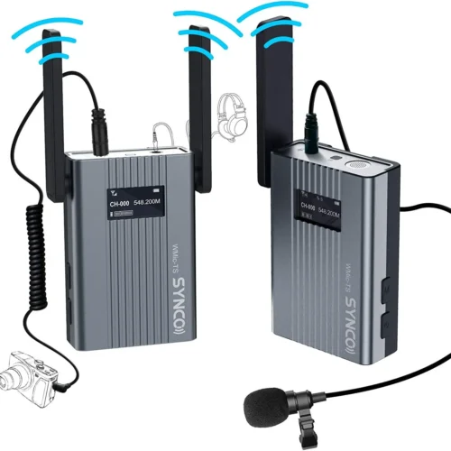 SYNCO-(TS-Mini)-UHF-Wireless-Lavalier-Microphone-System, 1 Transmitter 1 Receiver Mic 60 Channels Real-time Monitoring 492ft for Smartphone, DSLR/Mirrorless, Camcorder, Laptop, Tablet