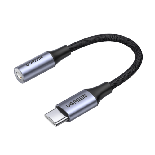 Ugreen AV161 Usb-C To 3.5Mm M/F Cable Aluminum Shell With Braided 10Cm (Space Gray)-80154