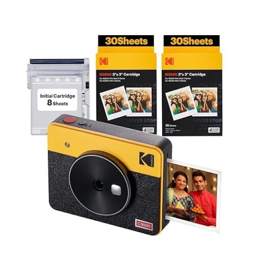 KODAK Mini Shot 3 Retro 4PASS 2-in-1 Instant Camera and Photo Printer (3×3 inches) + 68 Sheets Bundle