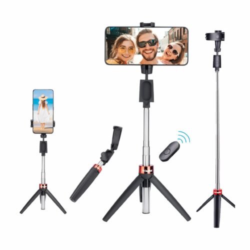 DIGITEK (DTR-210SS) 68cm Portable Selfie Stick with Wireless Remote, 3 Legs Tripod Base, Rubberized Feet, 1 Kg Max Weight Load, 360 Rotation, Compatible with All Smartphones Photography, Videography